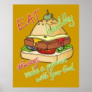 Póster Pirámide de hamburguesas para comer sano