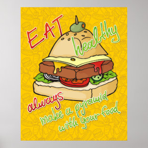 Póster Pirámide de hamburguesas para comer sano