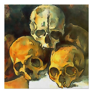Póster Pirámide de Skulls Arte de contorno negro después