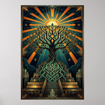 Pirámide del Árbol de la Vida Celta Art Déco Dorad