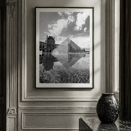 Póster Pirámide del Louvre París Reflexión Blanco y Negro