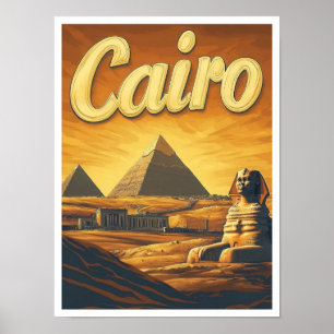 Póster Pirámide El Cairo Ilustracion de Viajes Vintage de