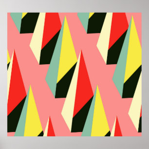 Póster Pirámides 3D: Vintage Geométrico Retro.