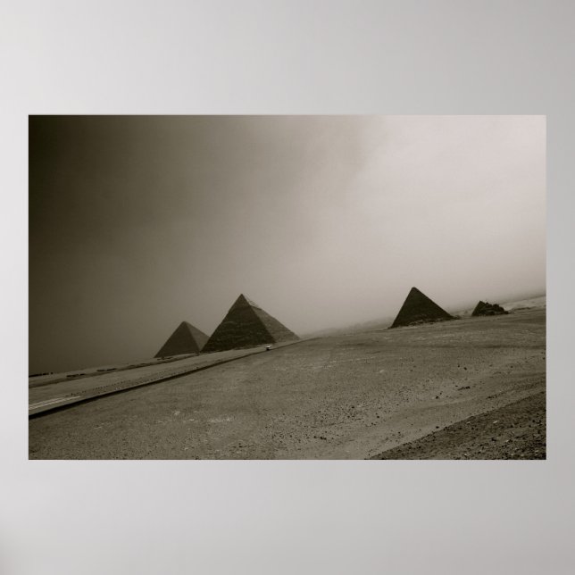 Póster Pirámides de Giza Negro y Blanco (Frente)
