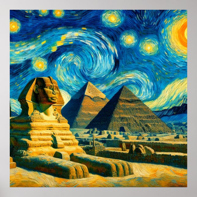 Póster Pirámides de la Noche Estrellada Esfinge Egipto (Frente)