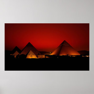 Póster Pirámides en puesta de sol roja
