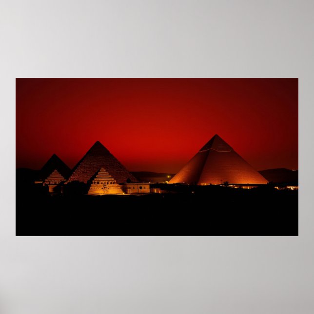 Póster Pirámides en puesta de sol roja (Frente)