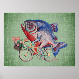 Póster Piranha Montando Una Bicicleta