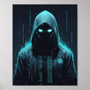 Póster Pirata informático con capucha digital