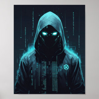 Póster Pirata informático con capucha digital
