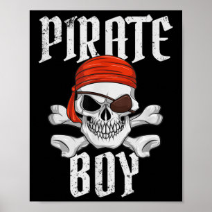 Póster Pirata Niño Halloween Calavera y Huesos Cruzados P
