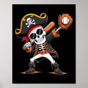 Póster Pirata Skeleton Halloween Disstuve al Béisbol