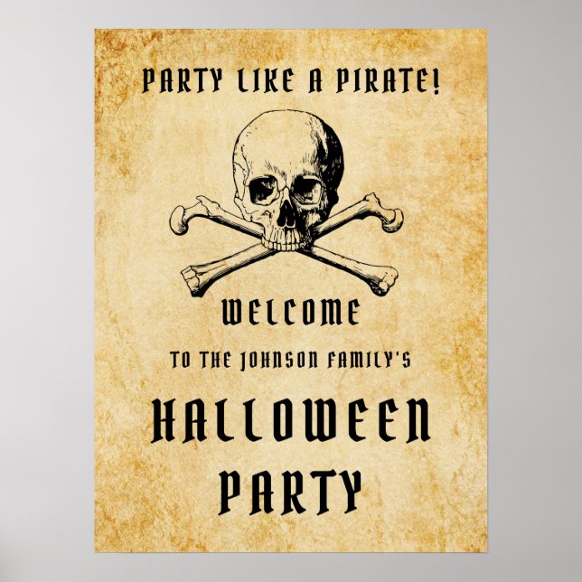 Póster Pirata Skull Y Los Huesos Reciben La Fiesta De Hal (Frente)