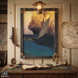 Póster Pirata Vintage, Ataque a un Galeón por Howard Pyle