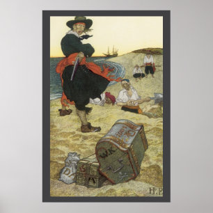 Póster Piratas antiguos, William Kidd enterrando tesoros