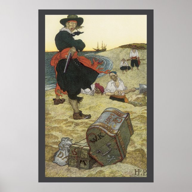 Póster Piratas antiguos, William Kidd enterrando tesoros (Frente)