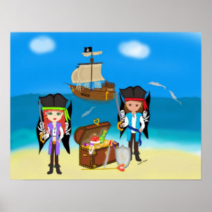 Póster Piratas y tesoros