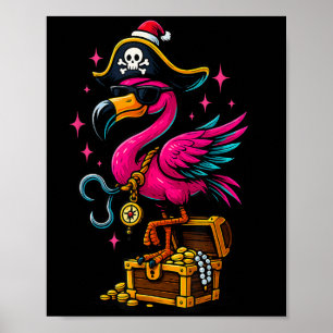 Póster Pirate Flamingo Adventure Map Jolly Roger Hallowee