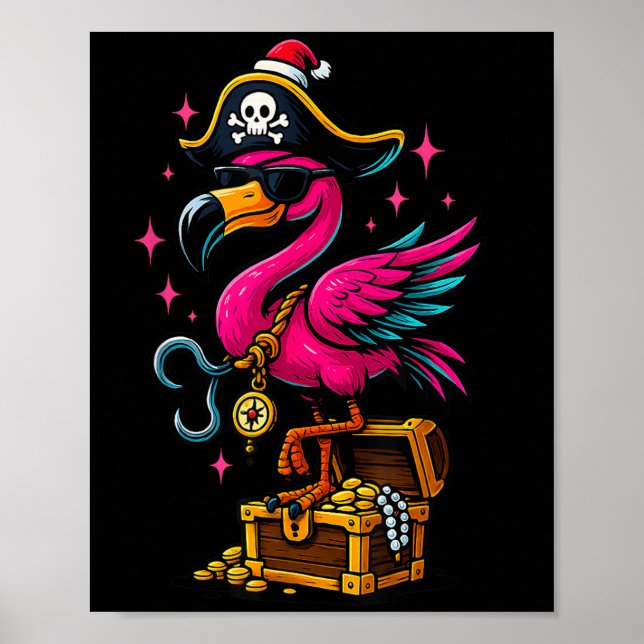 Póster Pirate Flamingo Adventure Map Jolly Roger Hallowee (Frente)