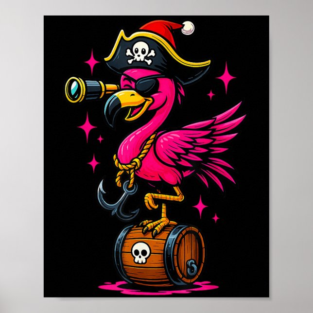 Póster Pirate Flamingo Adventure Map Jolly Roger Hallowee (Frente)