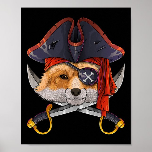 Póster Pirate Fox Jolly Roger Halloween Costume Crossbone (Frente)