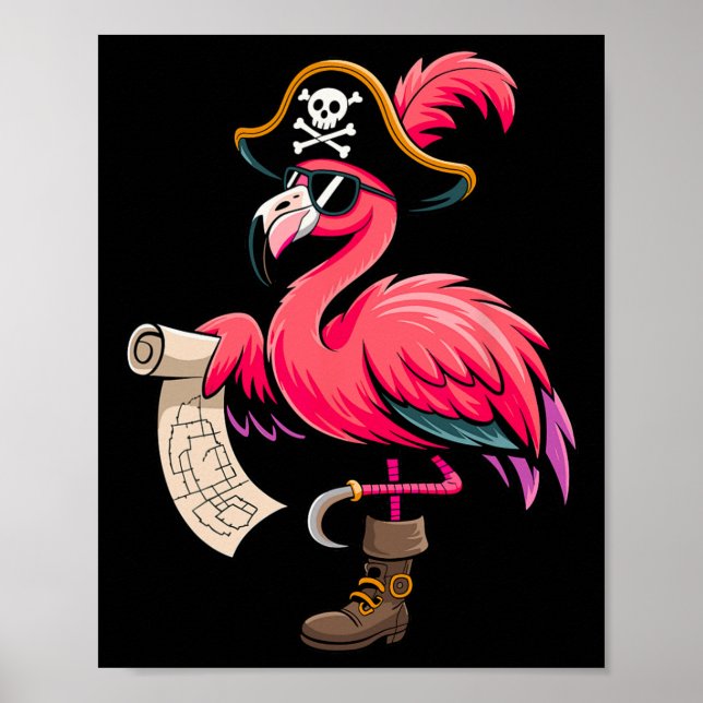 Póster Pirate Pink Flamingo Gracioso disfraz Fiesta Hallo (Frente)