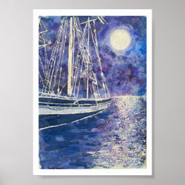 Póster Pirate Ship in the Moonlight