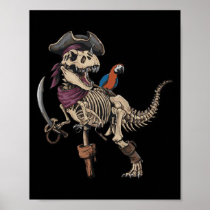 Póster Pirate Skeleton Dinosaur T Rex Funny Tyrannosauro