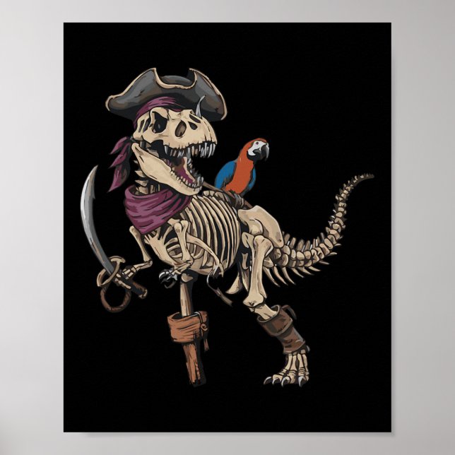 Póster Pirate Skeleton Dinosaur T Rex Funny Tyrannosauro (Frente)