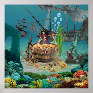 PÓSTER PIRATE SKELETON EN UN BARREL