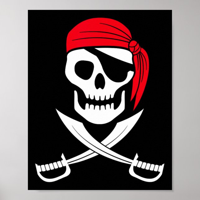 Póster Pirate Skull Red Bandana Sword Costume Regalo (Frente)