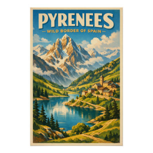 Póster Pirineos, España, en un clásico viaje retro