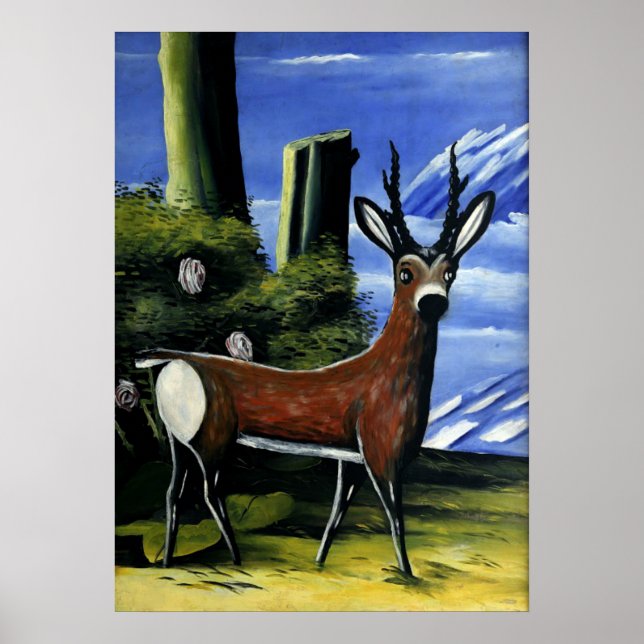 Póster Pirosmani - Roe Deer con un paisaje de fondo (Frente)
