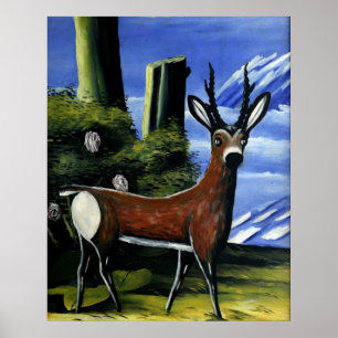 Póster Pirosmani - Roe Deer con un paisaje de fondo