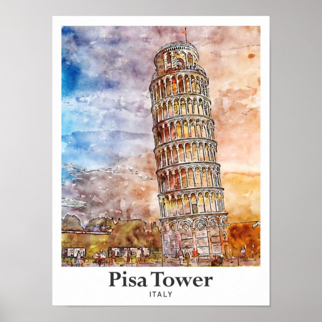 Póster Pisa Tower Italia Trayectoria de la mano acuática (Frente)