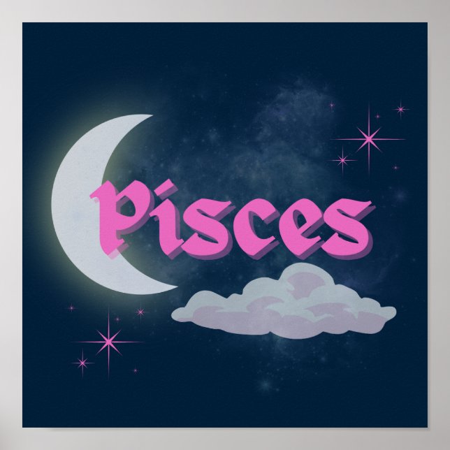 Póster Pisces Celestial Moon Cloud Stars Astrología Art (Frente)