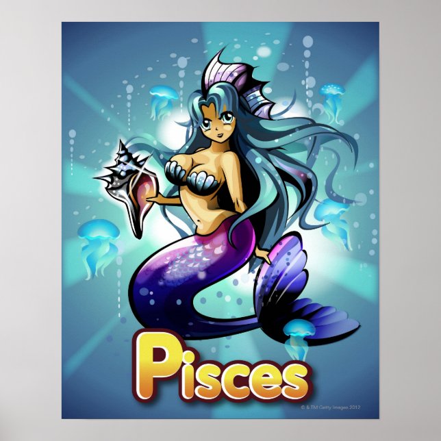 Póster 'Pisces' debajo de la sirena de anime (Frente)