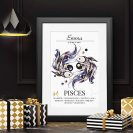 Póster Pisces Personalizado Elegante Acuarela Zodiaca