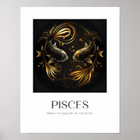 Pisces Poster Regalo Zodiac elegante negro y oro