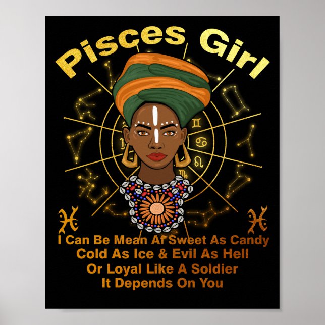 Póster Pisces Queen Sweet As Candy Birthday Black Women (Frente)