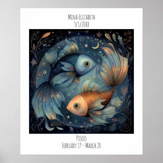 Póster Pisces Zodiac Astrology Name & Birthday (Frente)