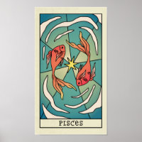 Pisces Zodiac Rótulo Resumen Afiche Art Vintage