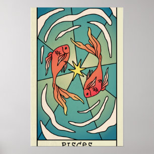 Póster Pisces Zodiac Rótulo Resumen Afiche Art Vintage