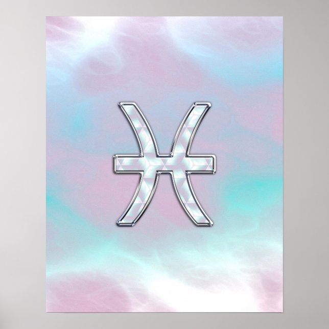 Póster Pisces Zodiac Symbol Mother of Pearl style (Frente)