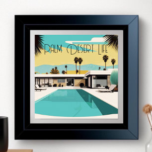 Póster Piscina de acuarela Vintage Palm Springs