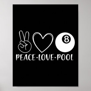 Póster Piscina de amor Peace Love Billiards Pool Ocho Jug