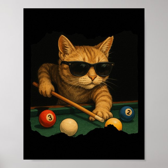 Póster Piscina De Gatos Billiards In Lounge Guay Funny Ca (Frente)