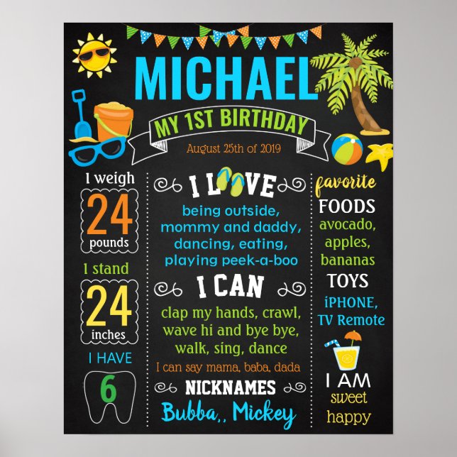 Póster Piscina de verano de playa Cartón de cumpleaños (Frente)
