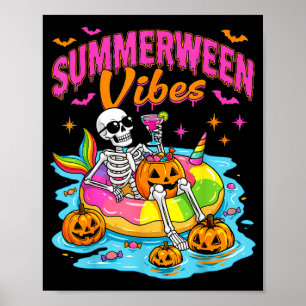 Póster Piscina flotante de Halloween de esqueletos divert