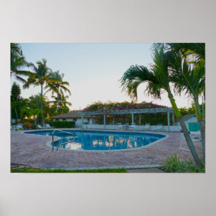 Póster Piscina Tropical al Atardecer, Las Bahamas